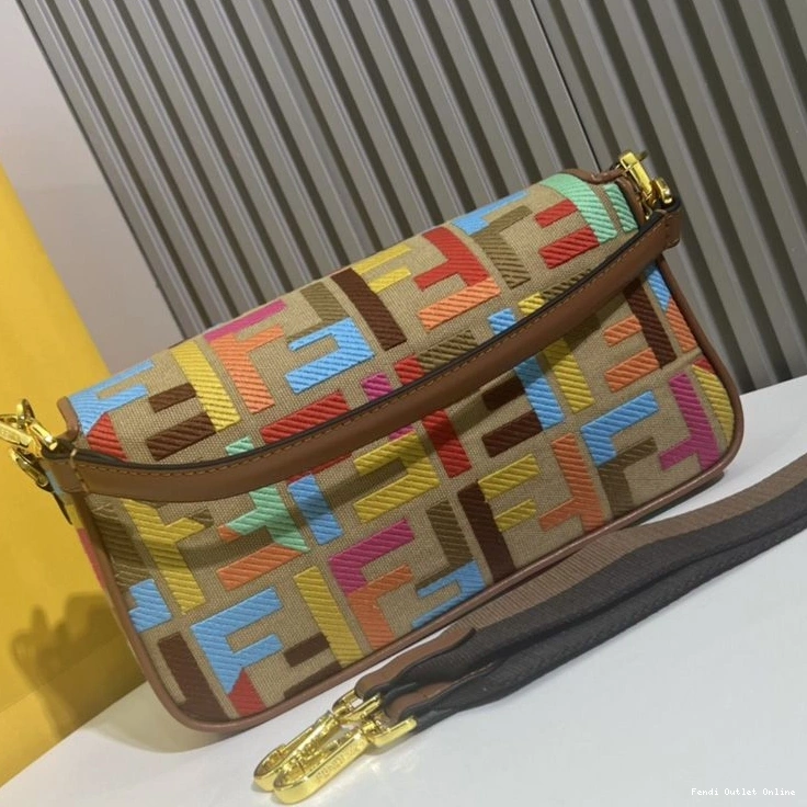 Cheap Fendi Beige Bag Medium Motif Multi Baguette Canvas FF In 0723